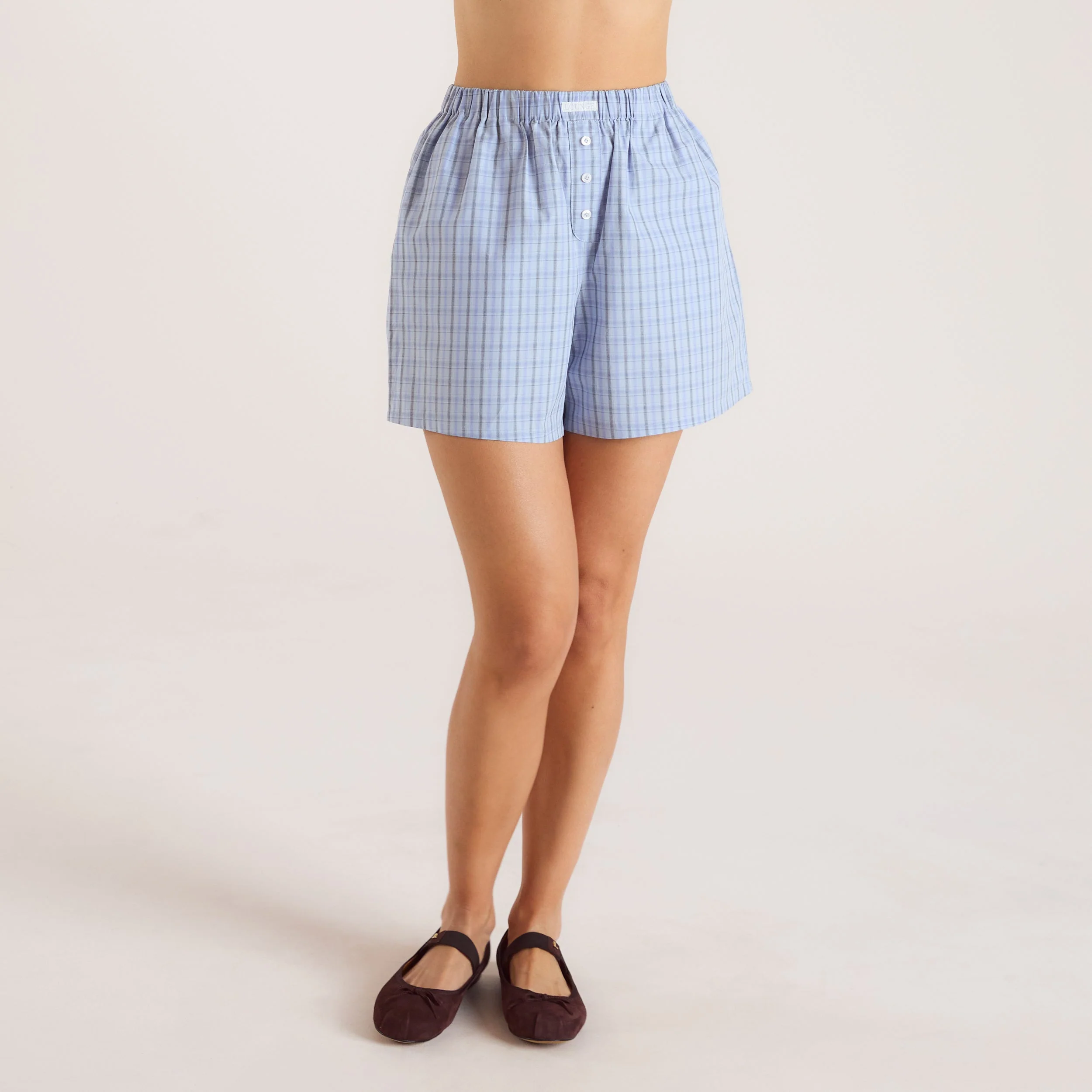 Checked Cotton Shorts - Blue - Image 4