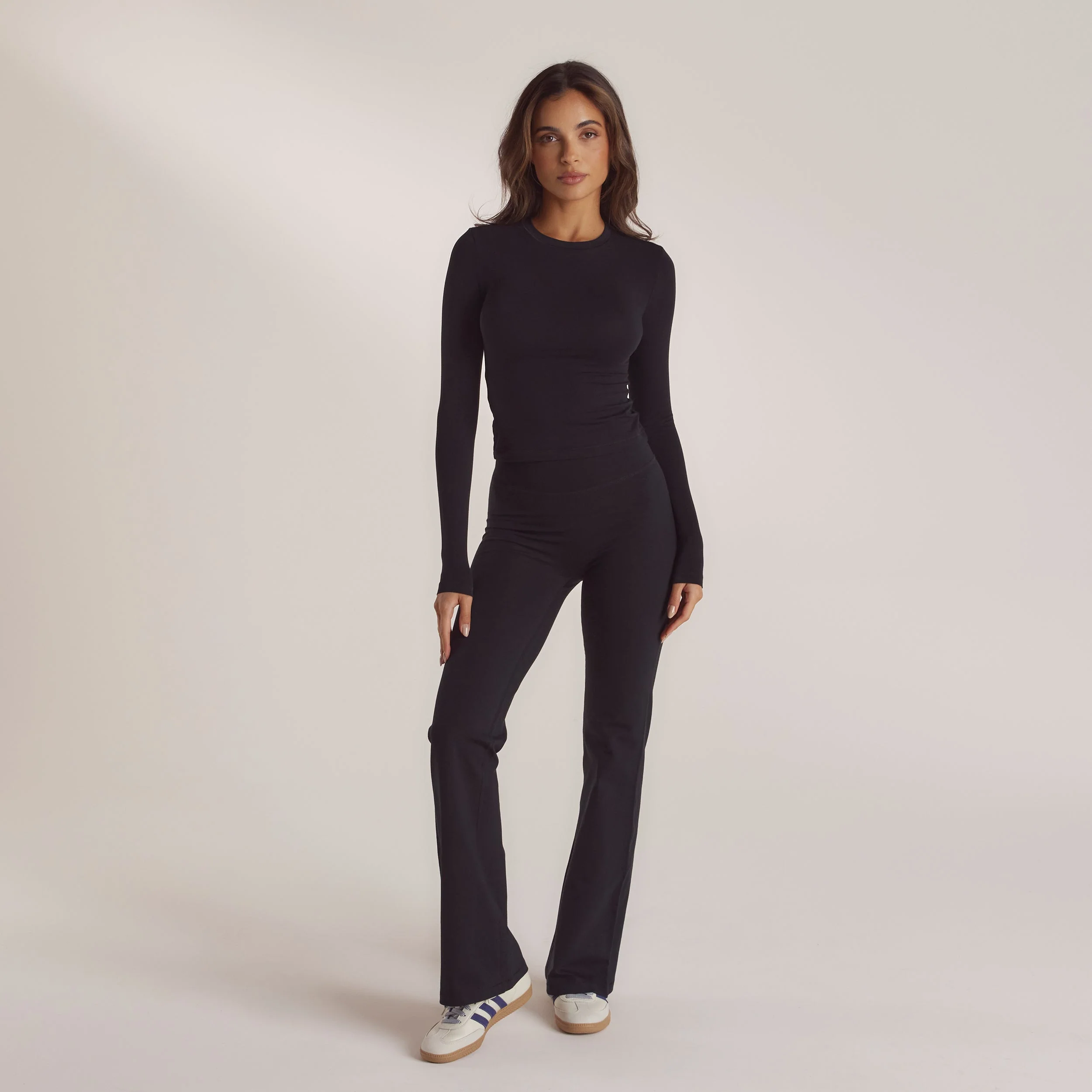 Cotton Blend Long Sleeve Top - Black - Image 3
