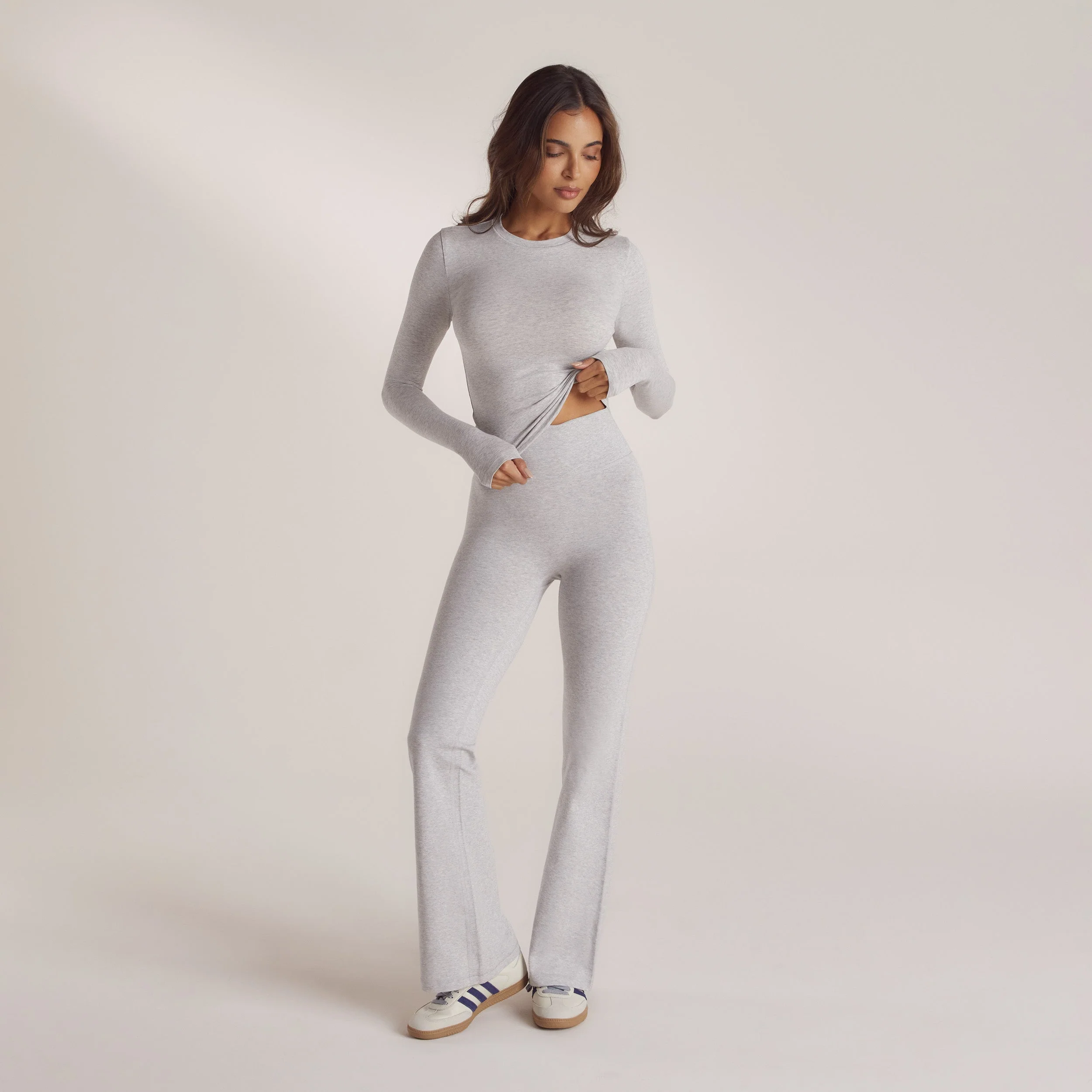 Cotton Blend Long Sleeve Top - Grey Marl - Image 3