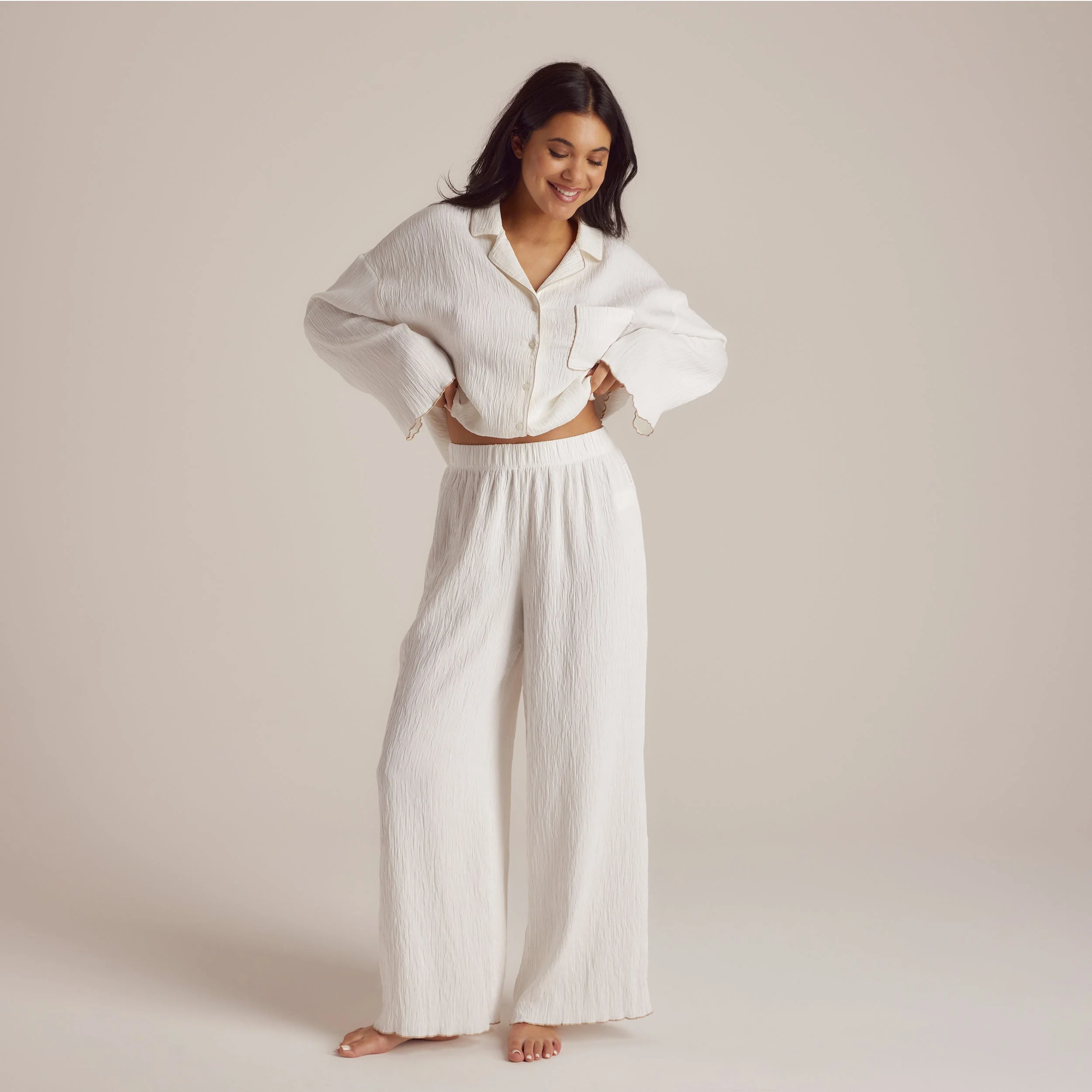 Crinkle Pyjama Bottoms - White - Image 3