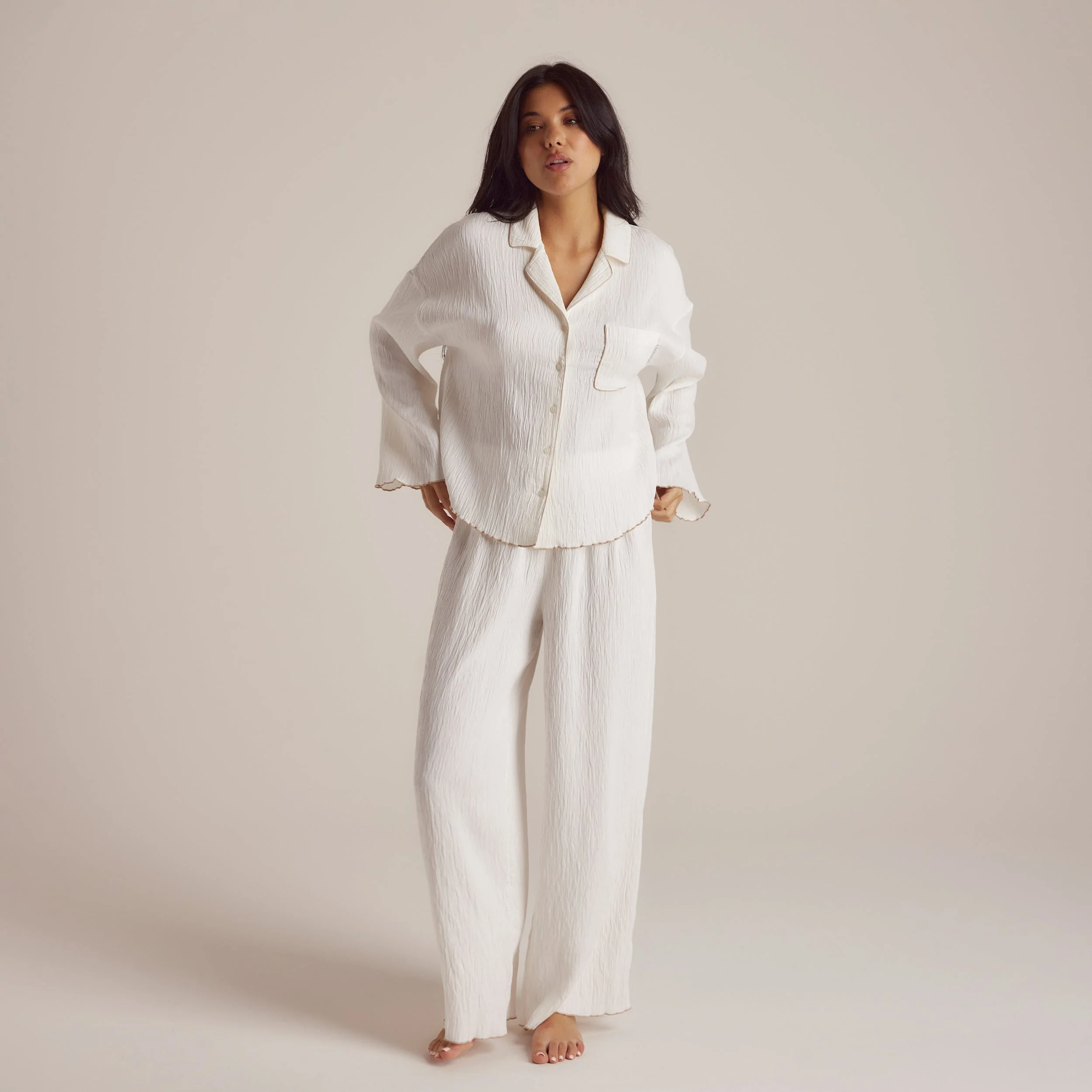 Crinkle Pyjama Bottoms - White - Image 6