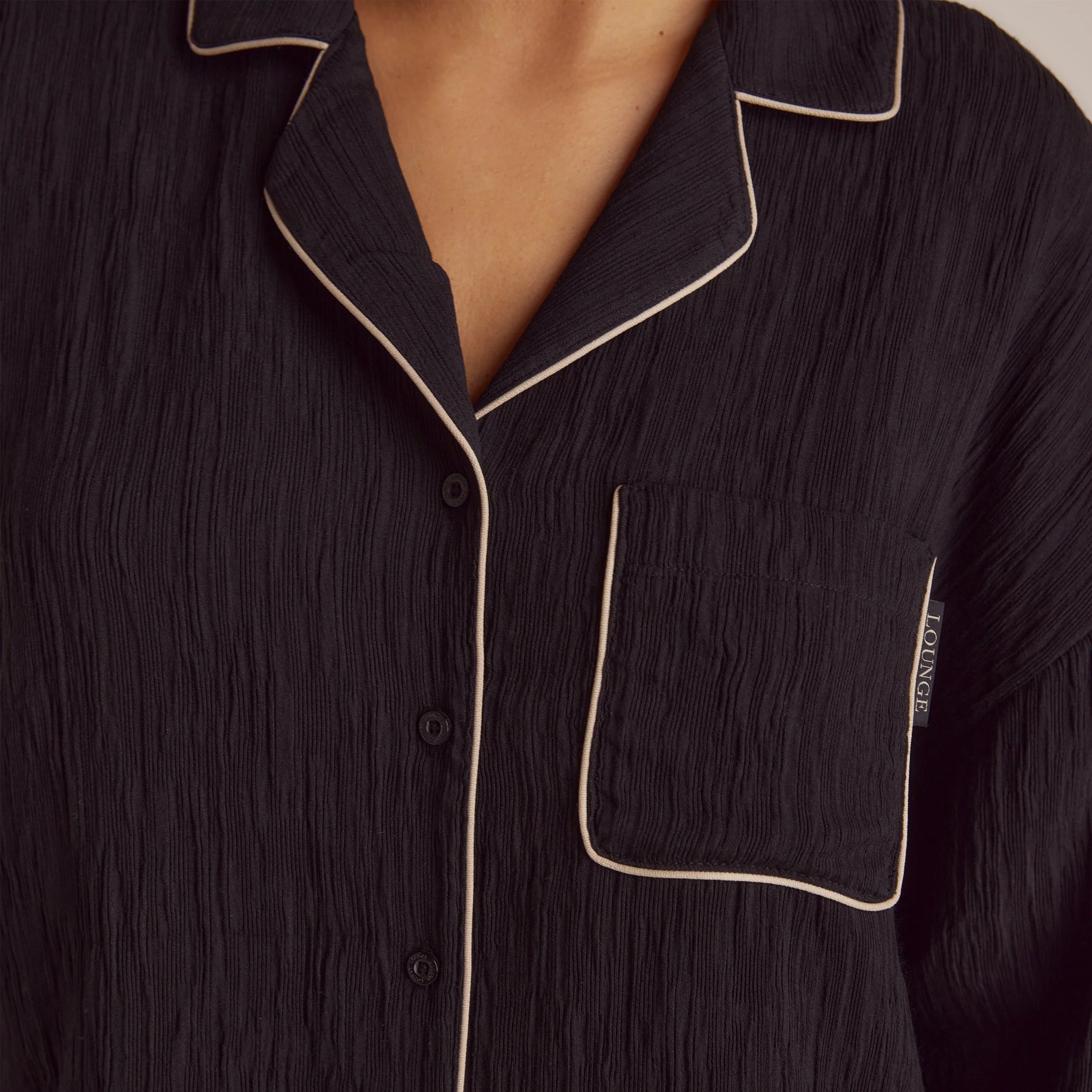 Crinkle Pyjama Shirt - Black - Image 9