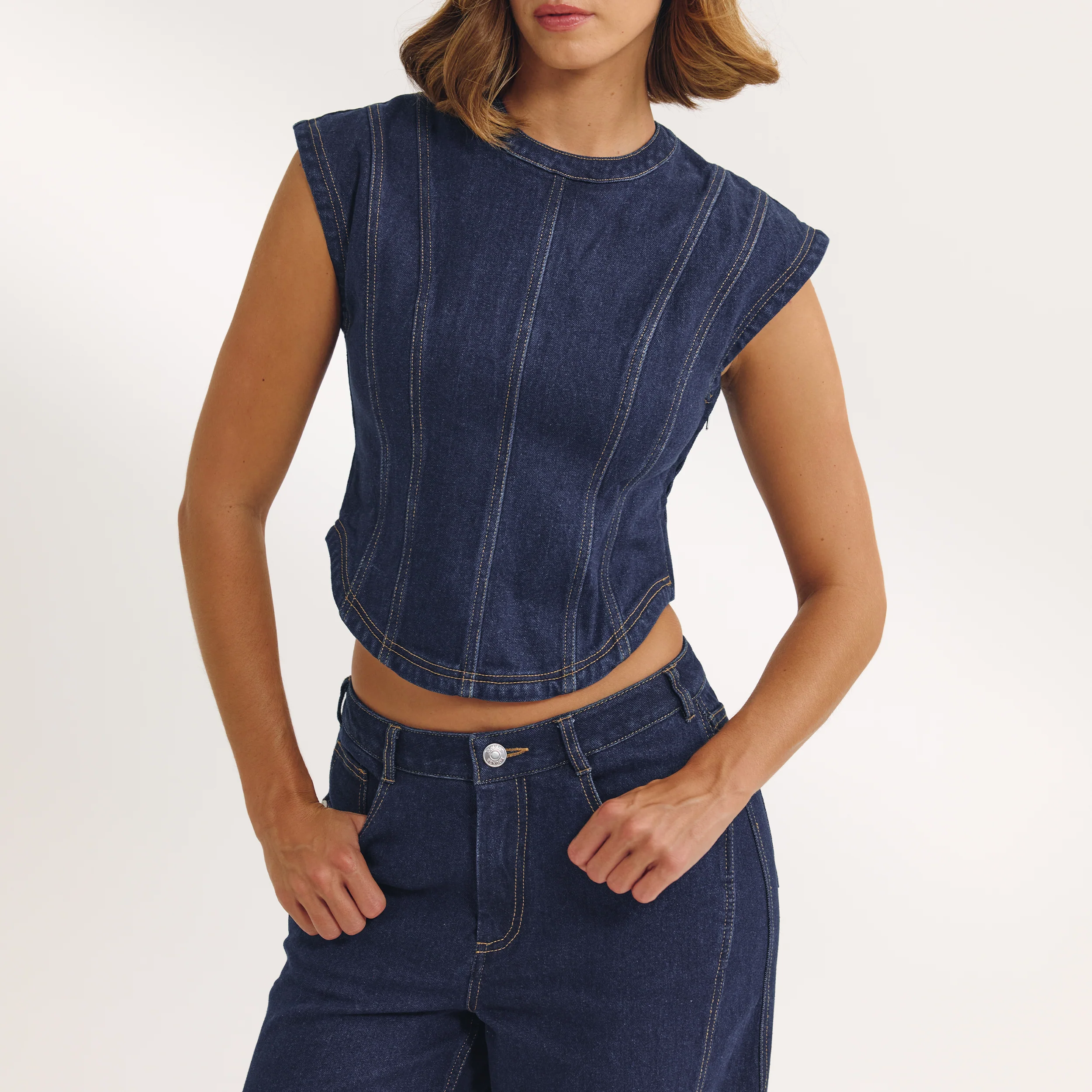 Fitted Denim Top - Indigo Blue - Image 4