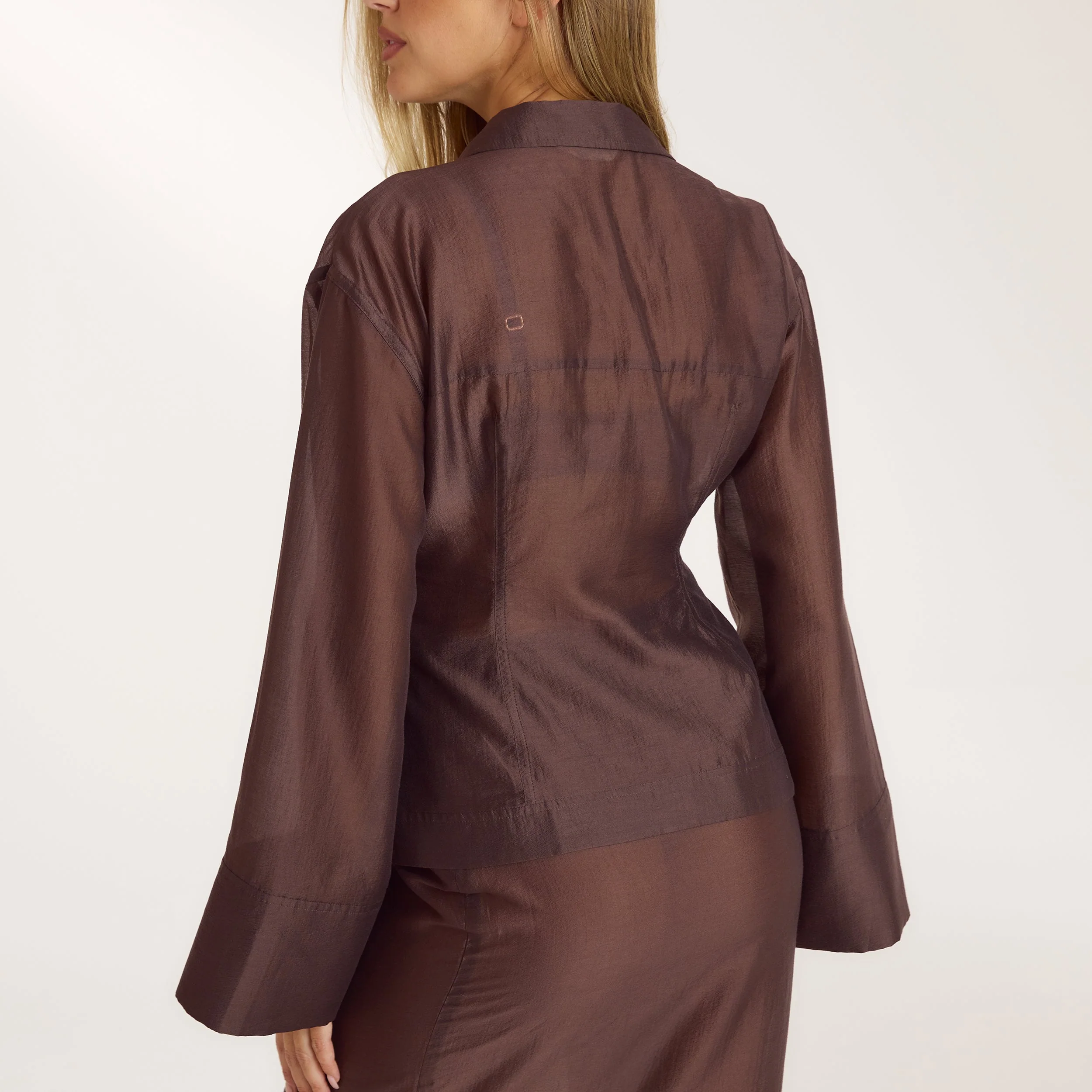 Fitted Sheer Shirt - Chocolate - Image 4