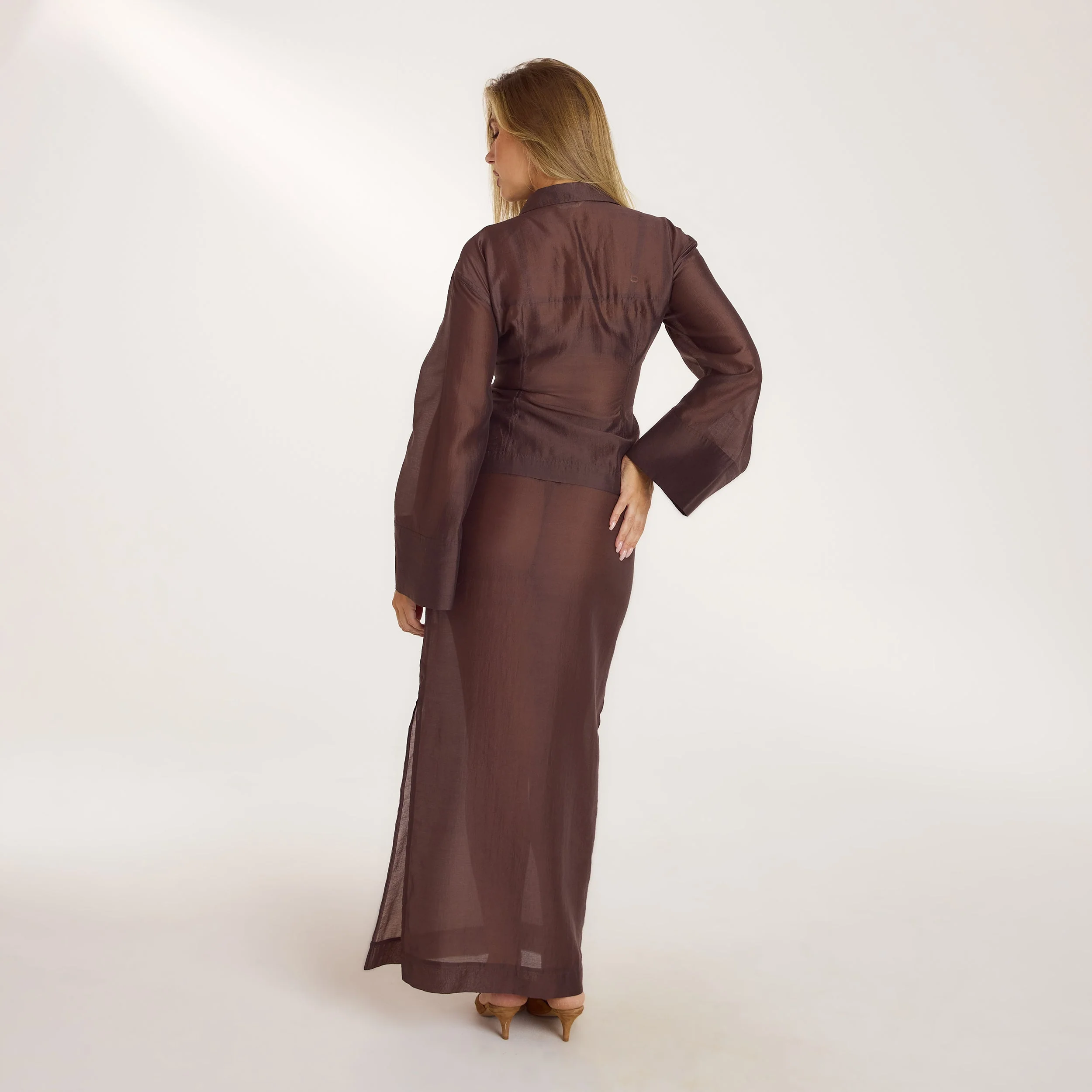 Fitted Sheer Shirt - Chocolate - Image 5