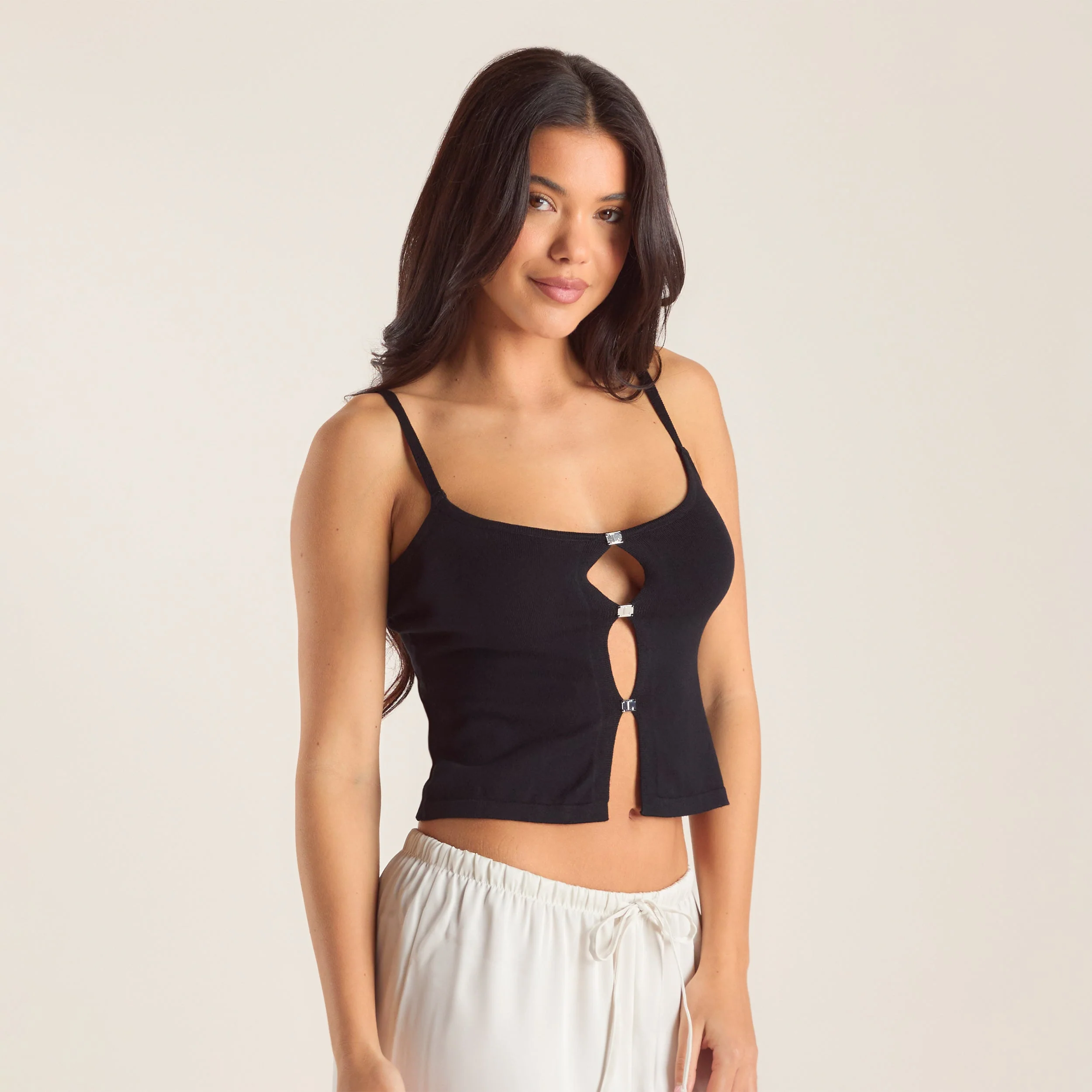 Knitted Cami Top - Black - Image 3