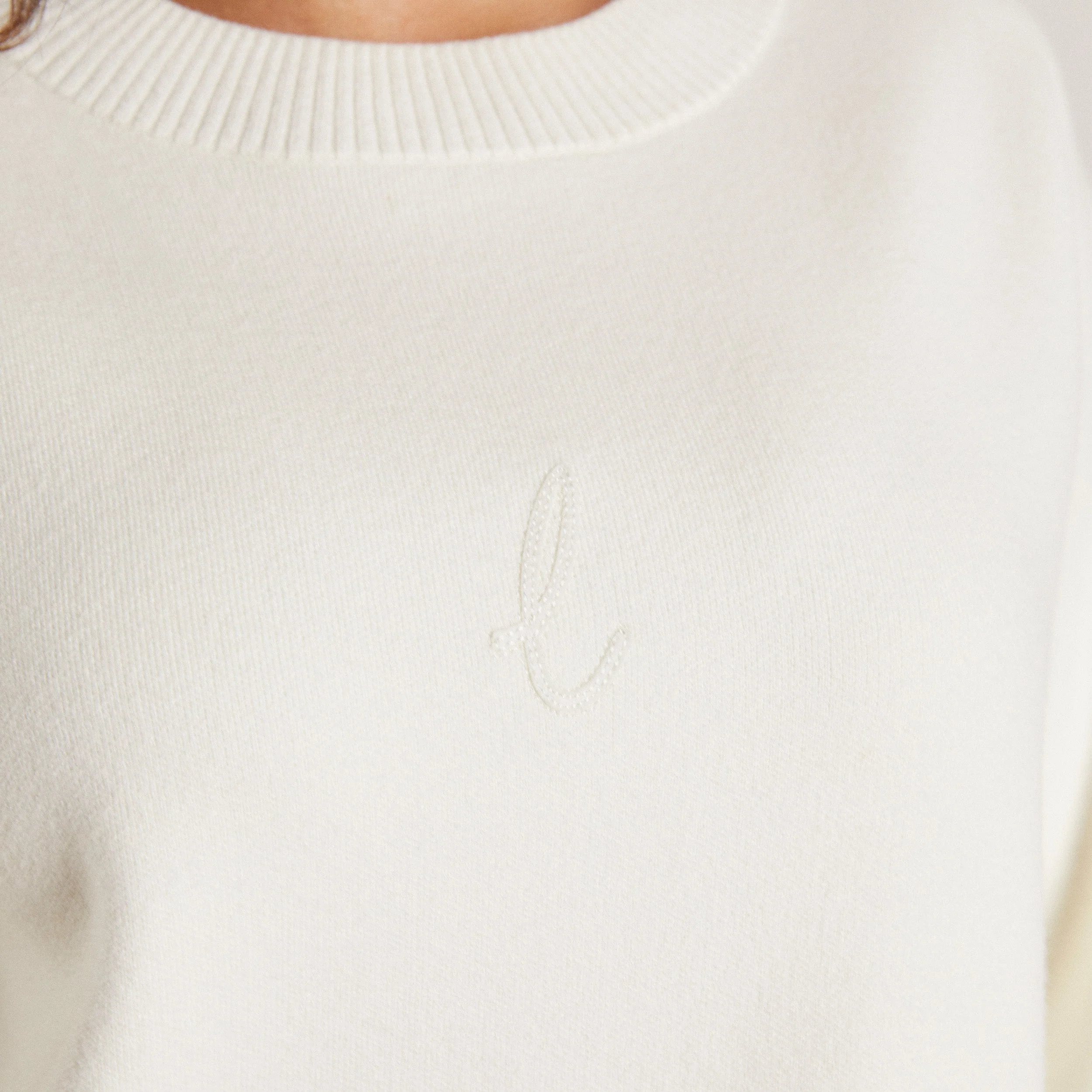 Knitted Crew Neck Jumper - Creme - Image 3