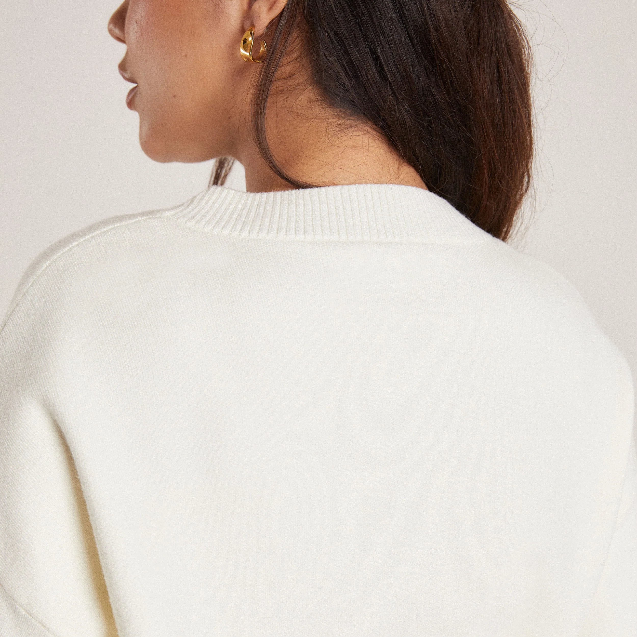 Knitted Crew Neck Jumper - Creme - Image 6