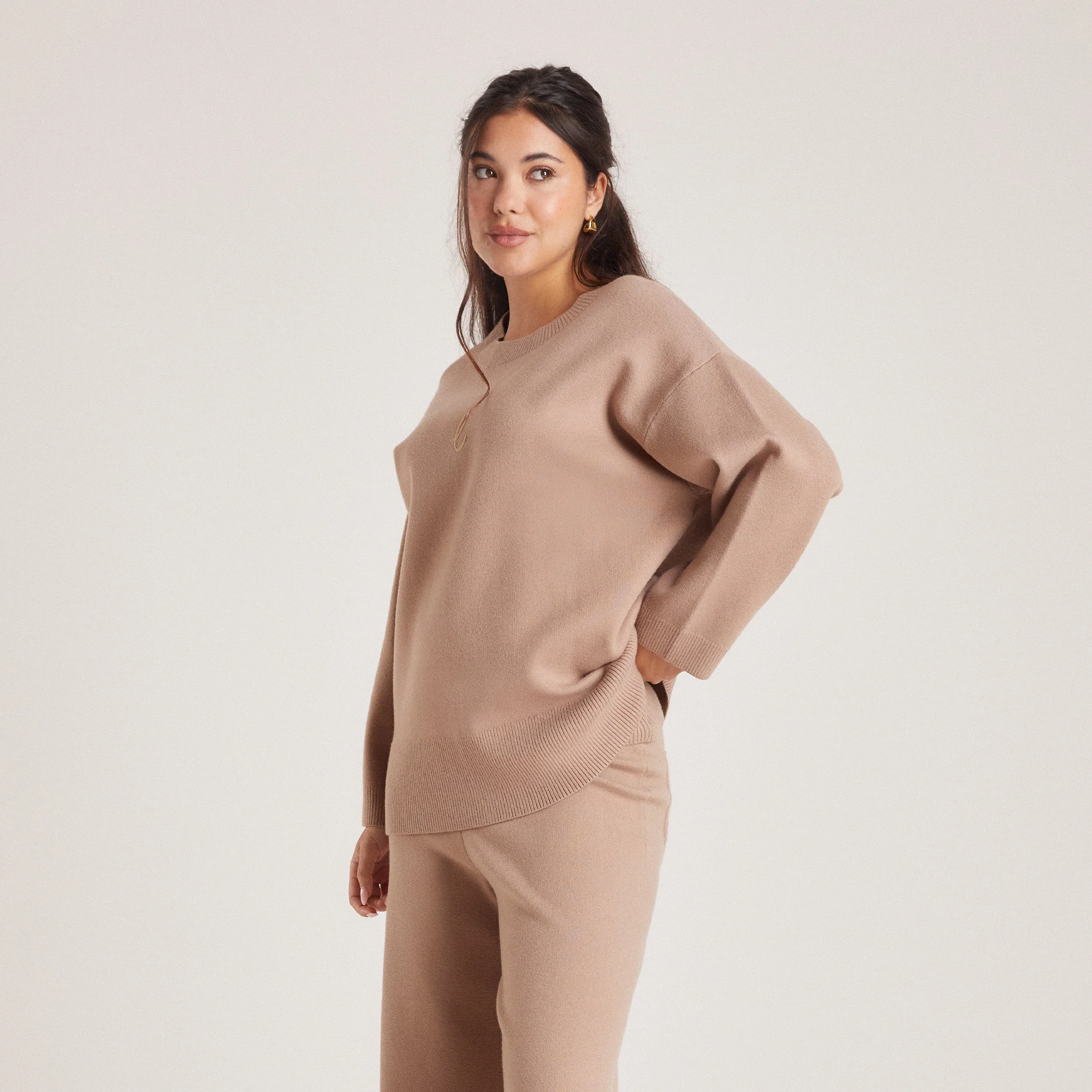 Knitted Crew Neck Jumper - Mink - Image 5