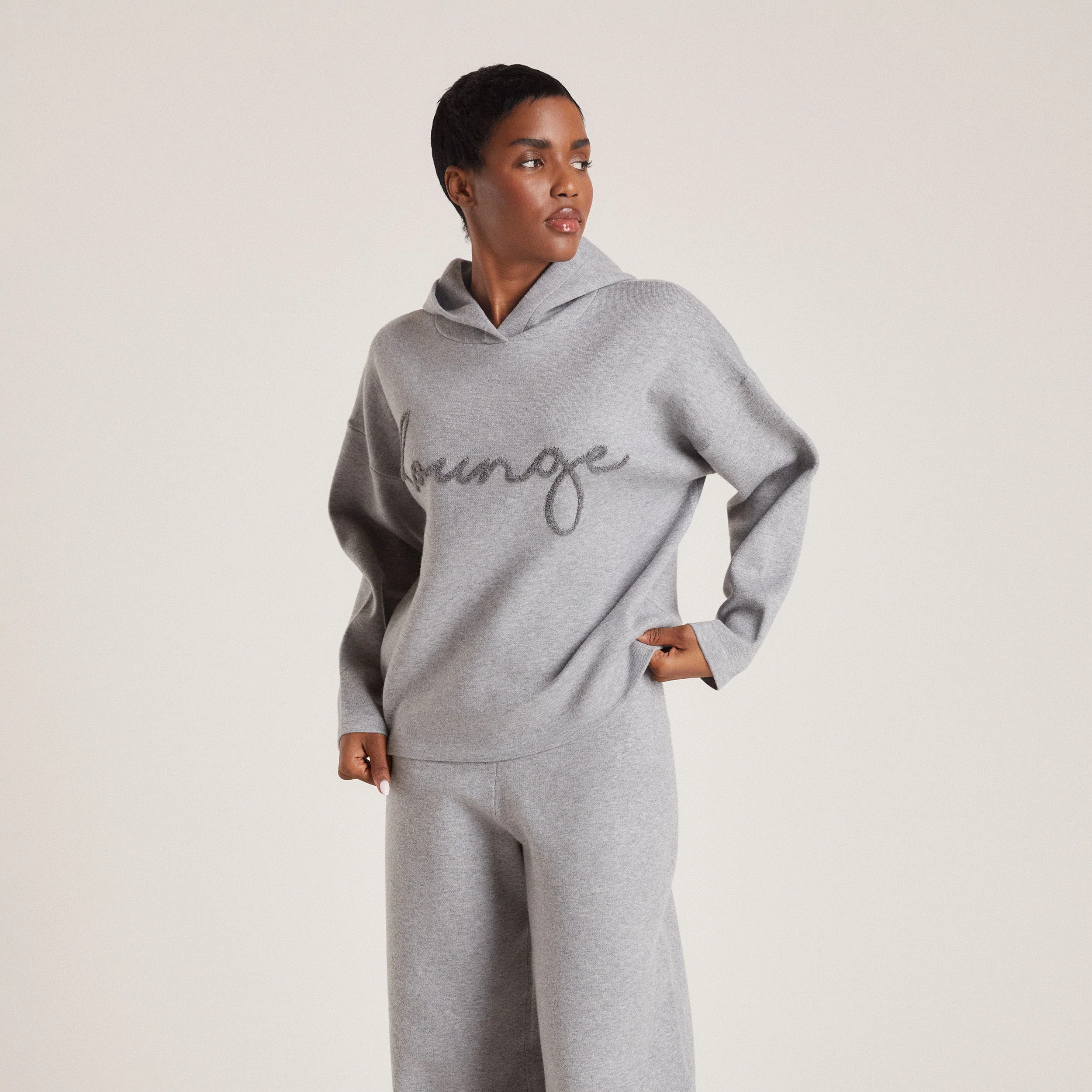 Knitted Lounge Hoodie - Grey Marl - Image 4