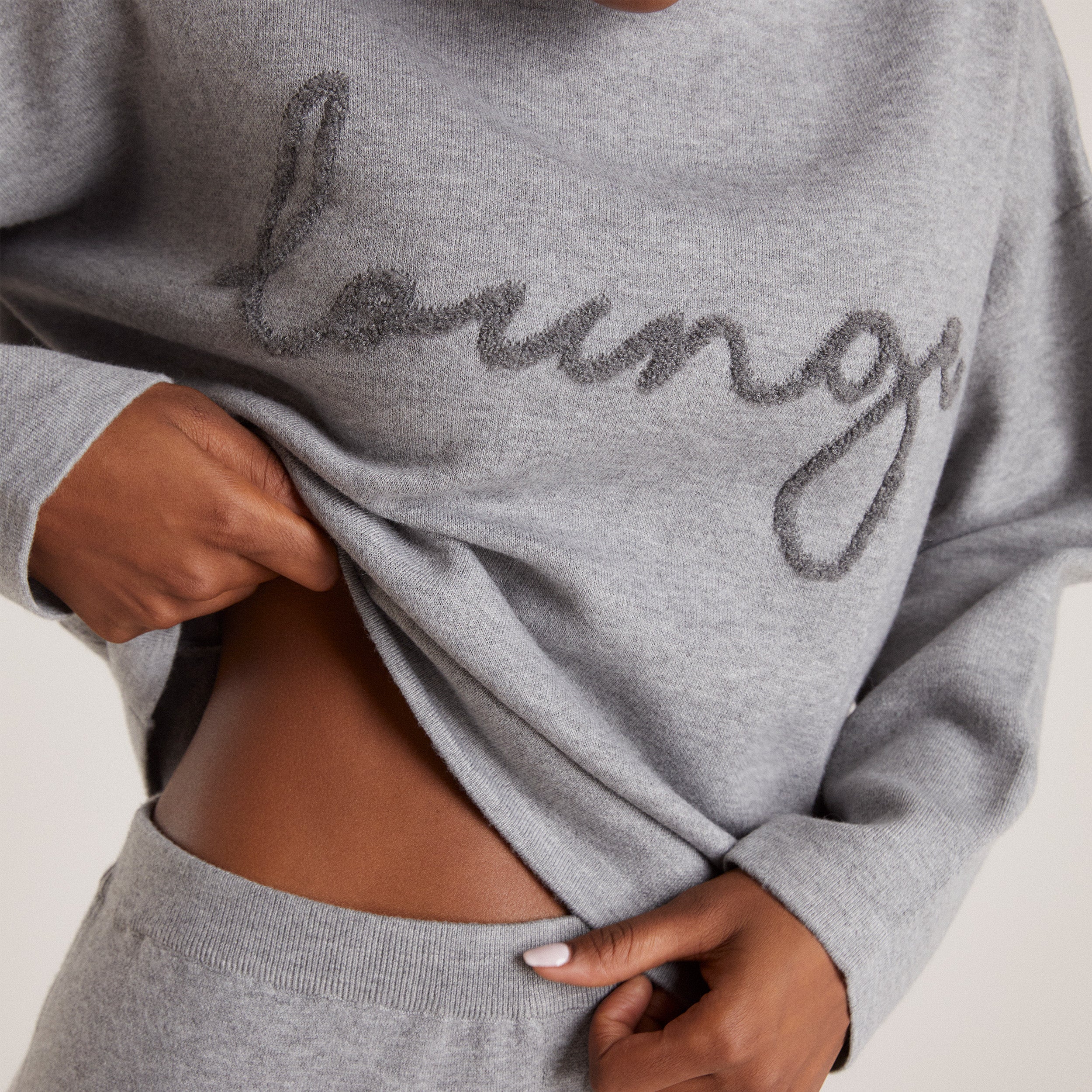 Knitted Lounge Hoodie - Grey Marl - Image 5