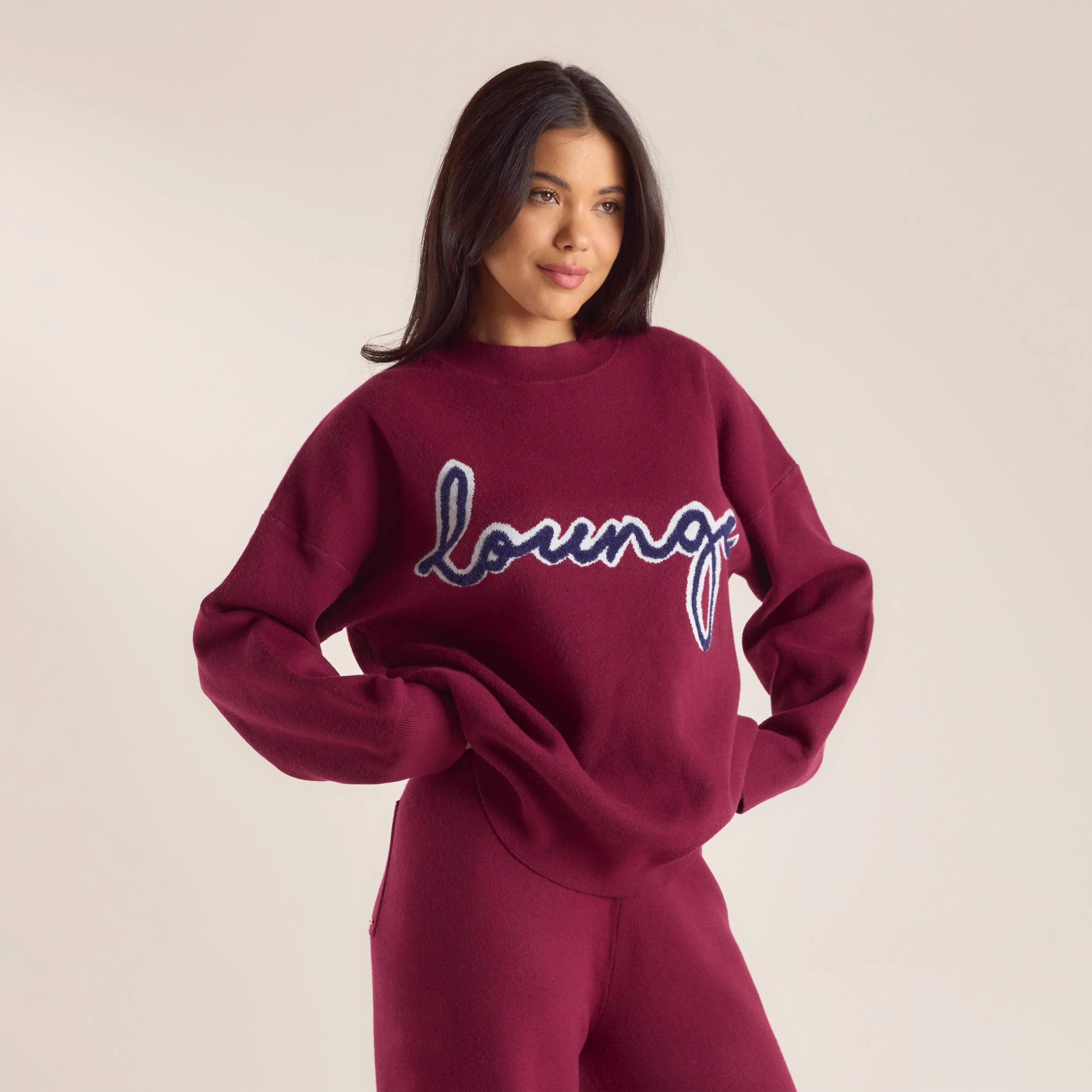 Logo Knitted Crew Neck Jumper - Burgundy - Image 5