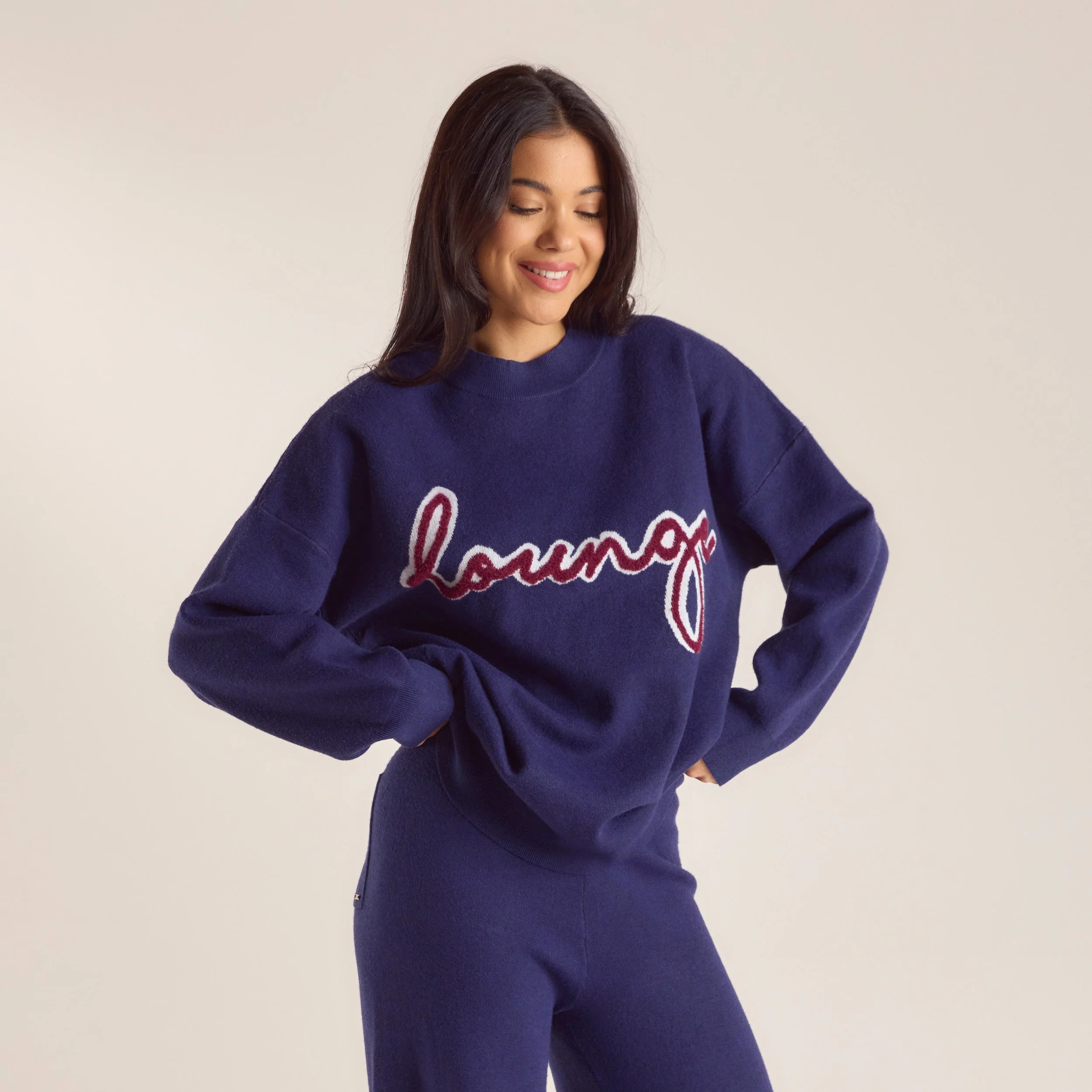 Logo Knitted Crew Neck Jumper - Navy - Image 6