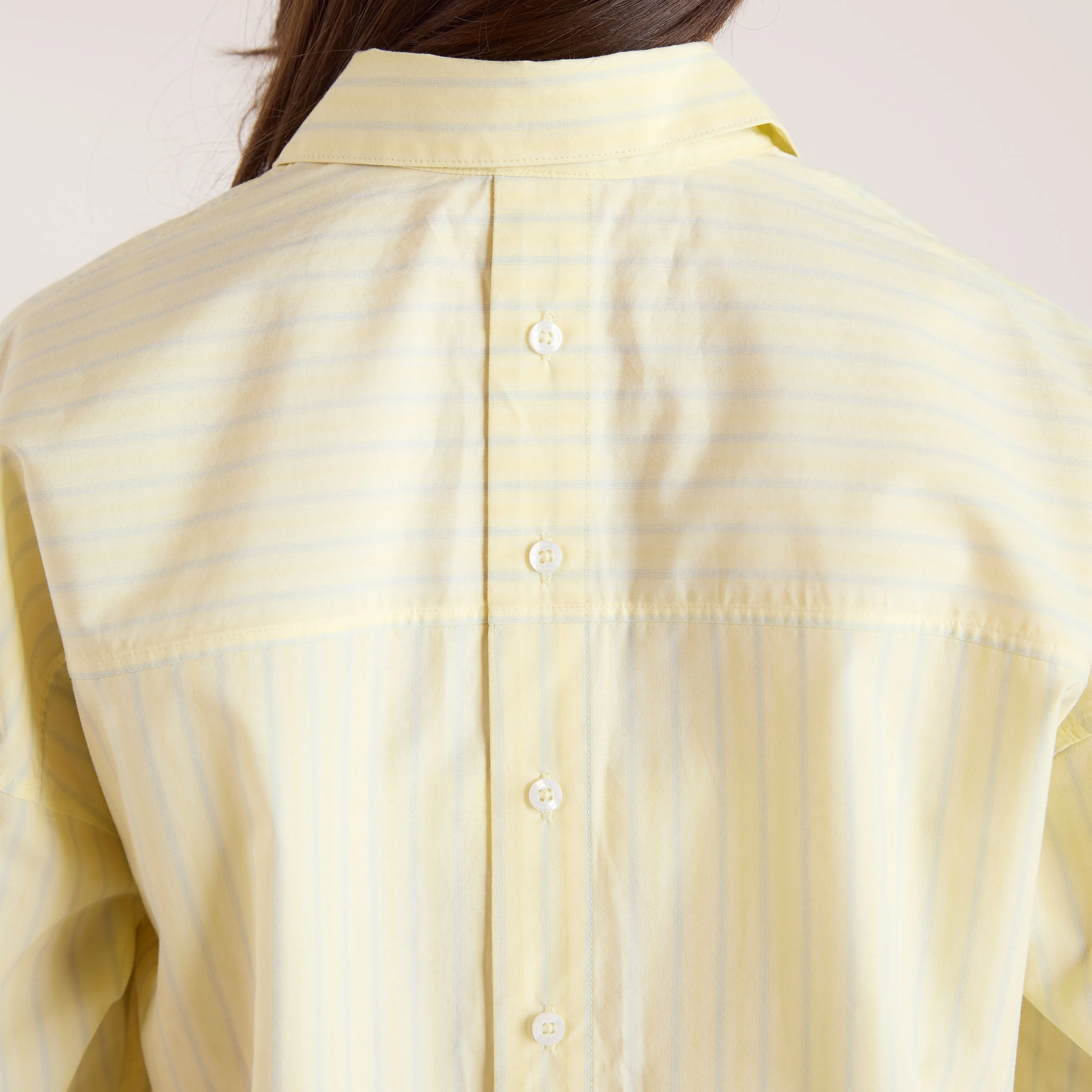 Oversized Striped Cotton Shirt - Yellow - Image 4