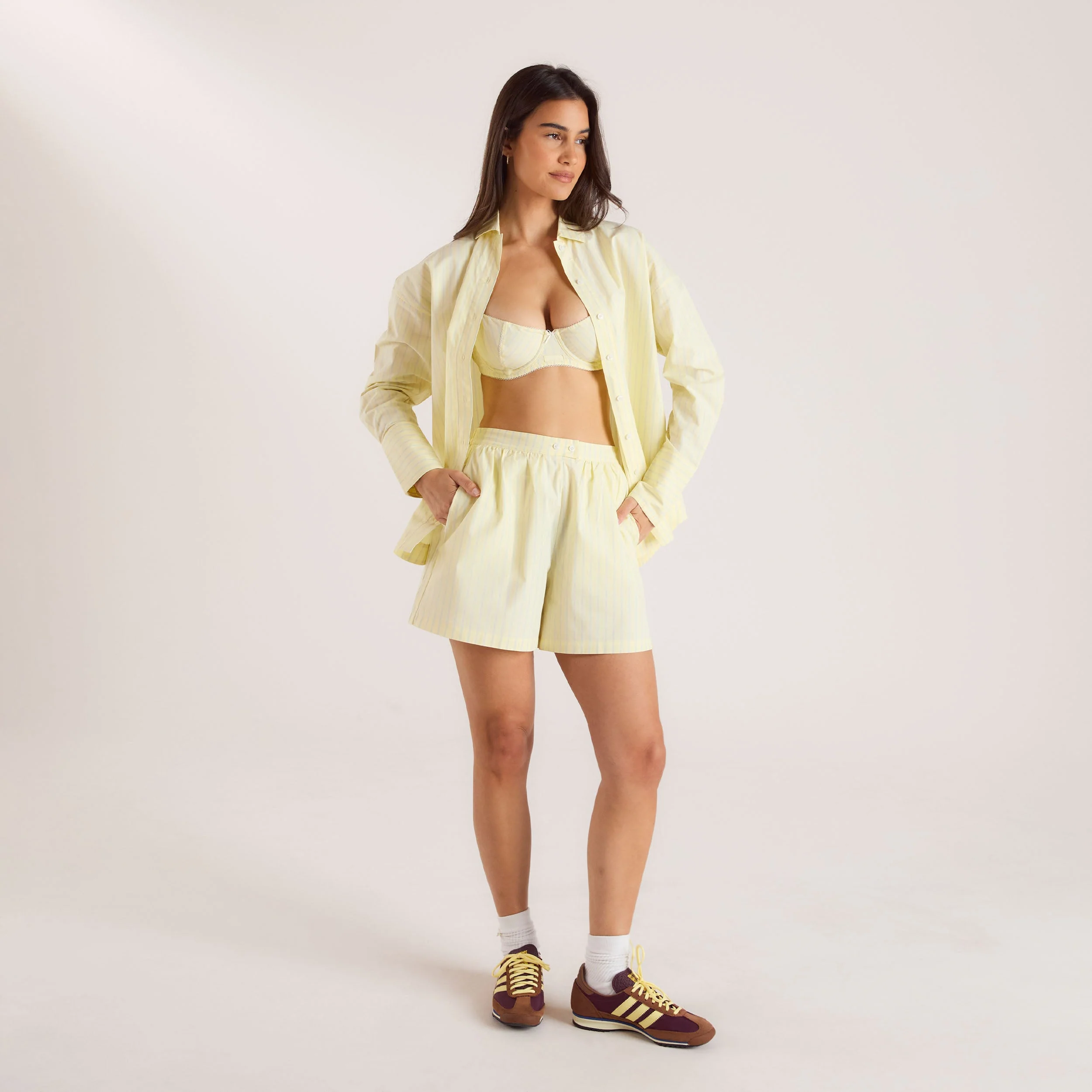 Oversized Striped Cotton Shirt - Yellow - Image 5