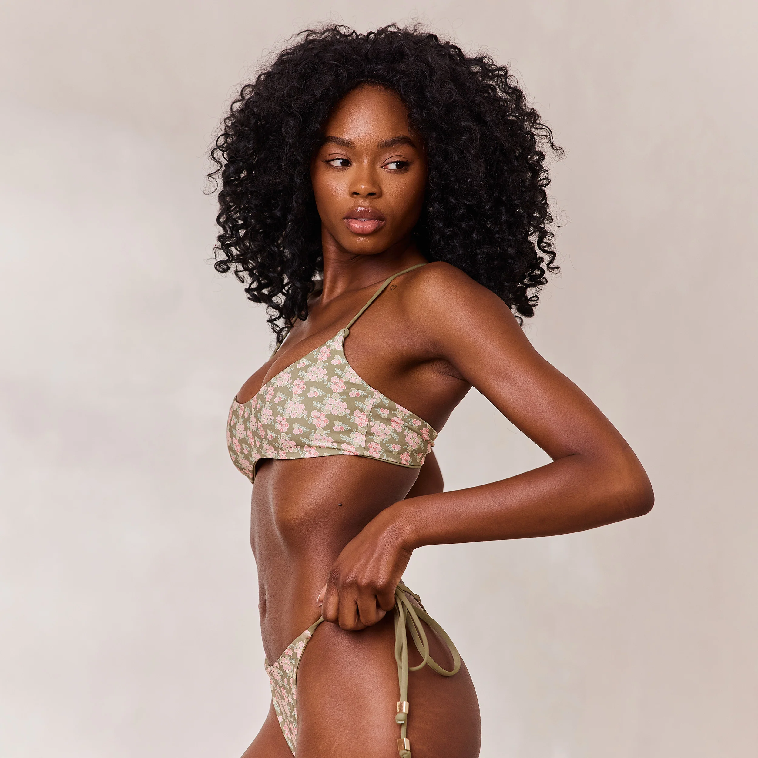 Reversible Bralette Bikini Top - Green/Floral - Image 7