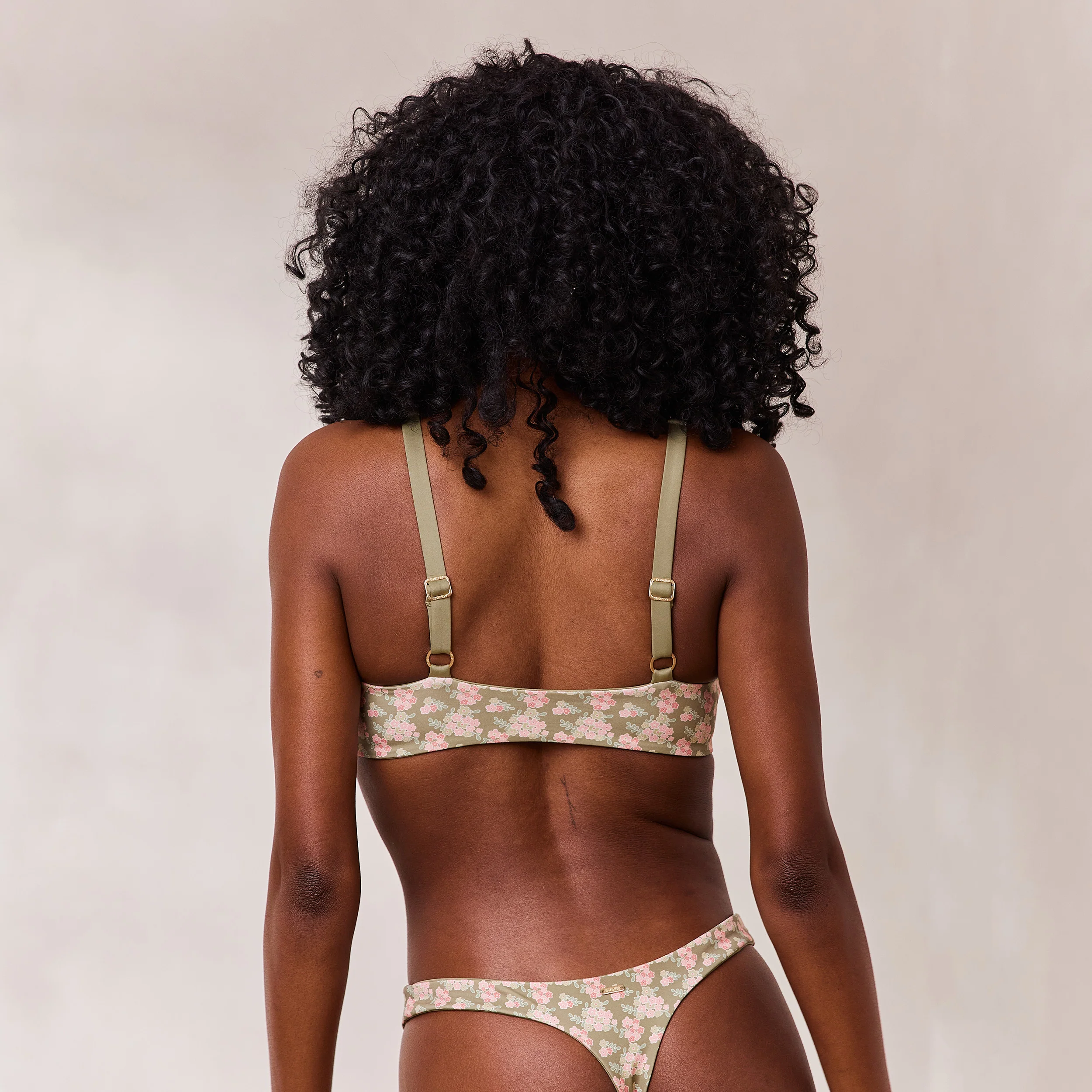 Reversible Plunge Bikini Top - Green/Floral - Image 3