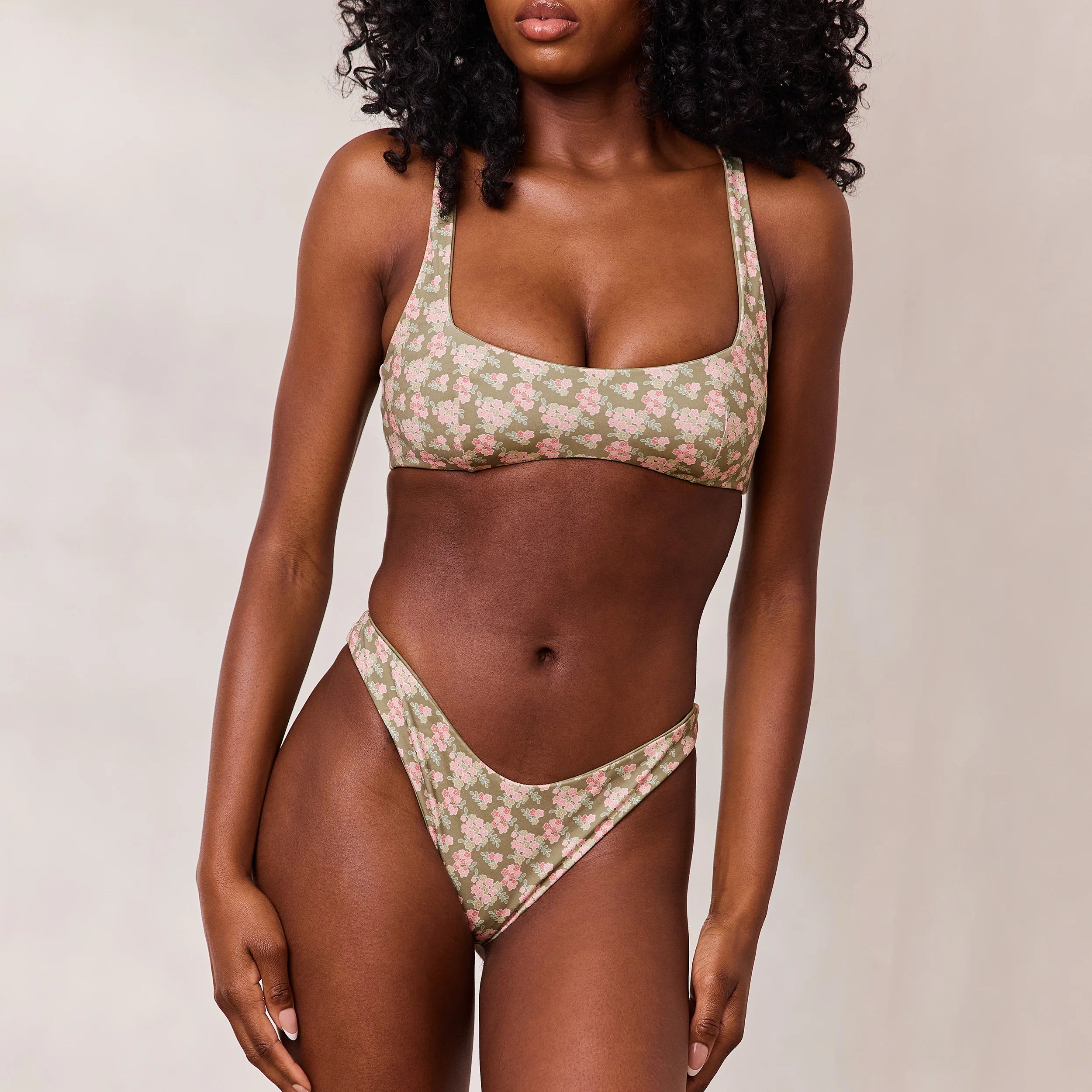 Reversible Plunge Bikini Top - Green/Floral - Image 4