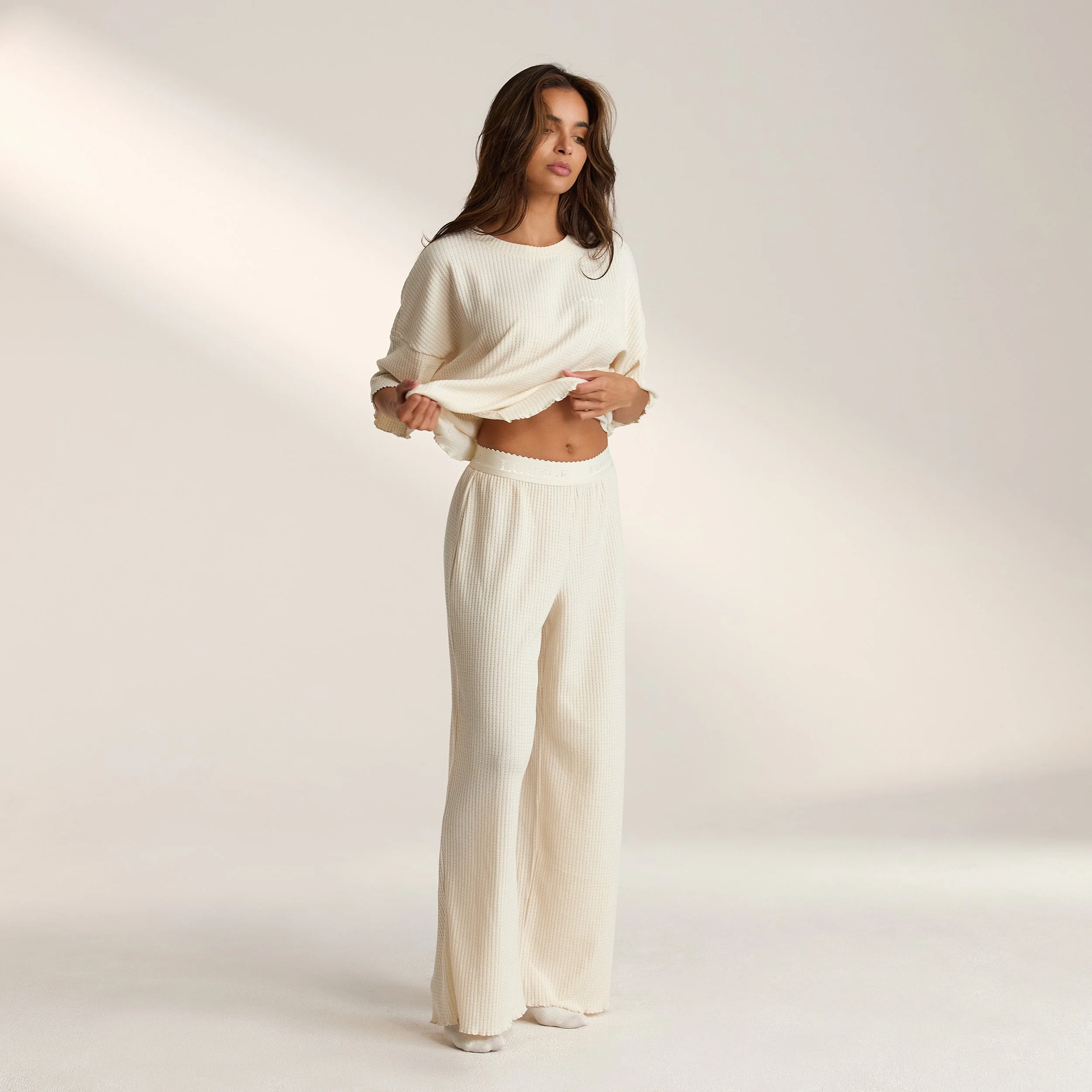 Soft Waffle Pyjama Bottoms - Cream - Image 5