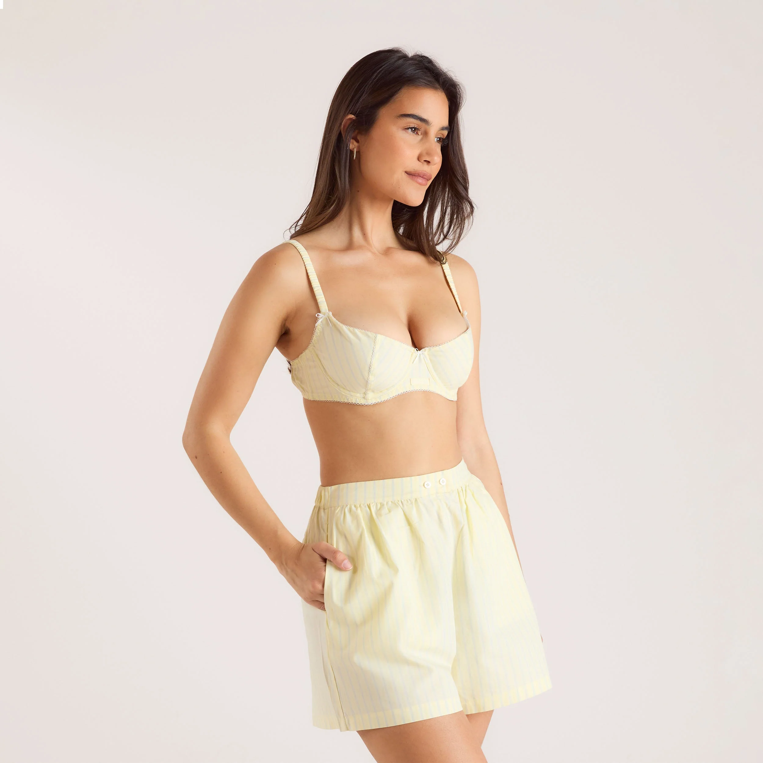 Striped Cotton Balcony Bra - Yellow - Image 5