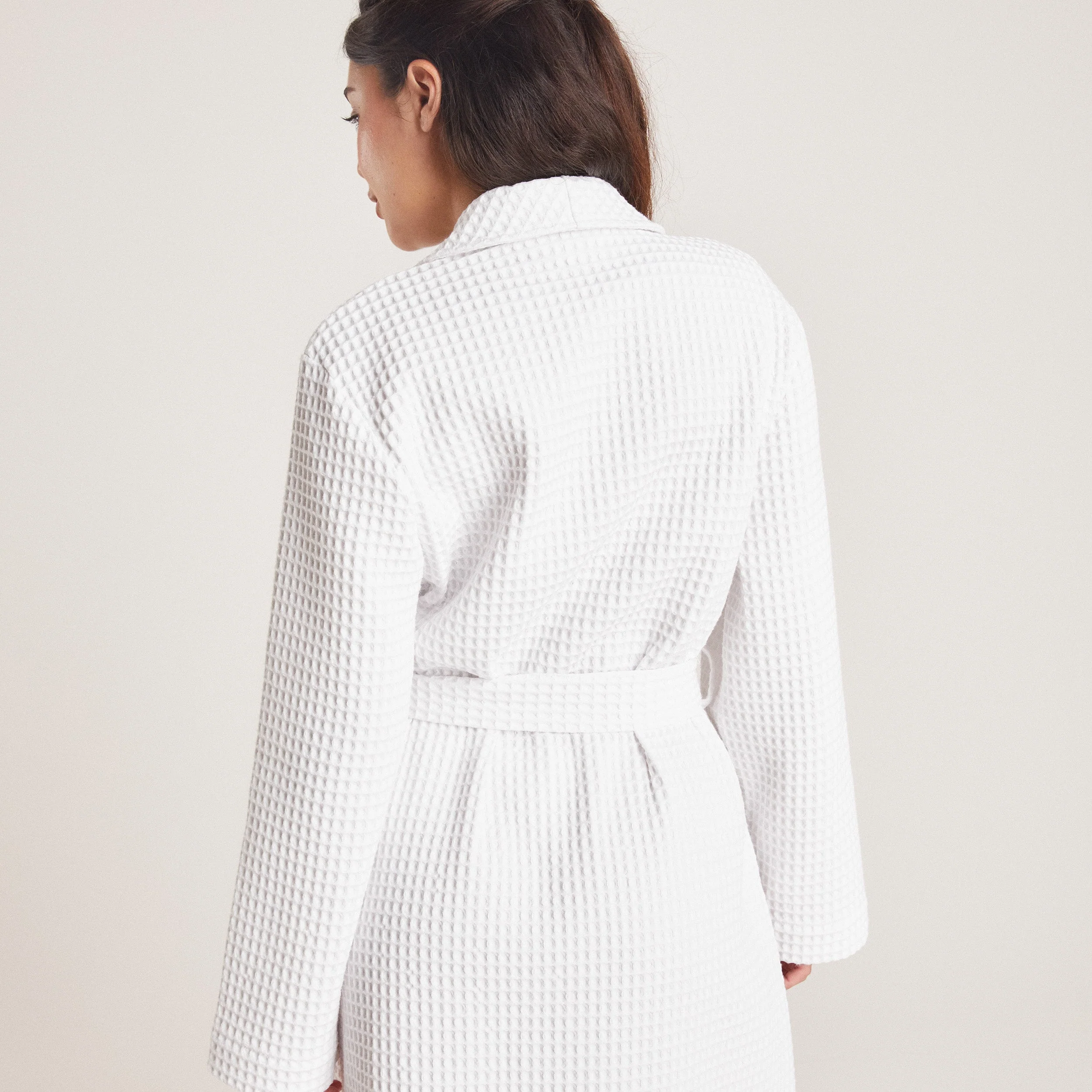 Waffle Dressing Gown - White - Image 4