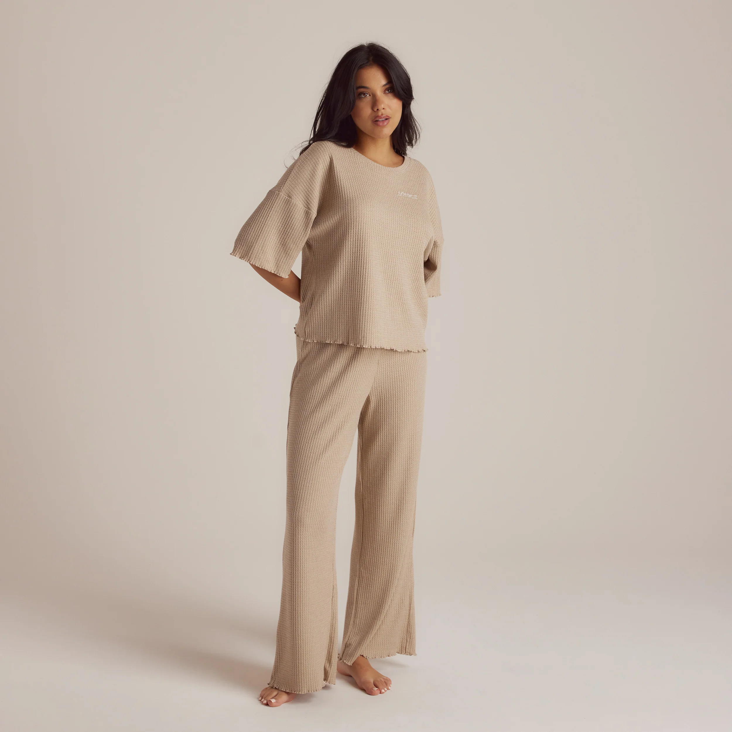 Soft Waffle Pyjama Top - Mink - Image 3
